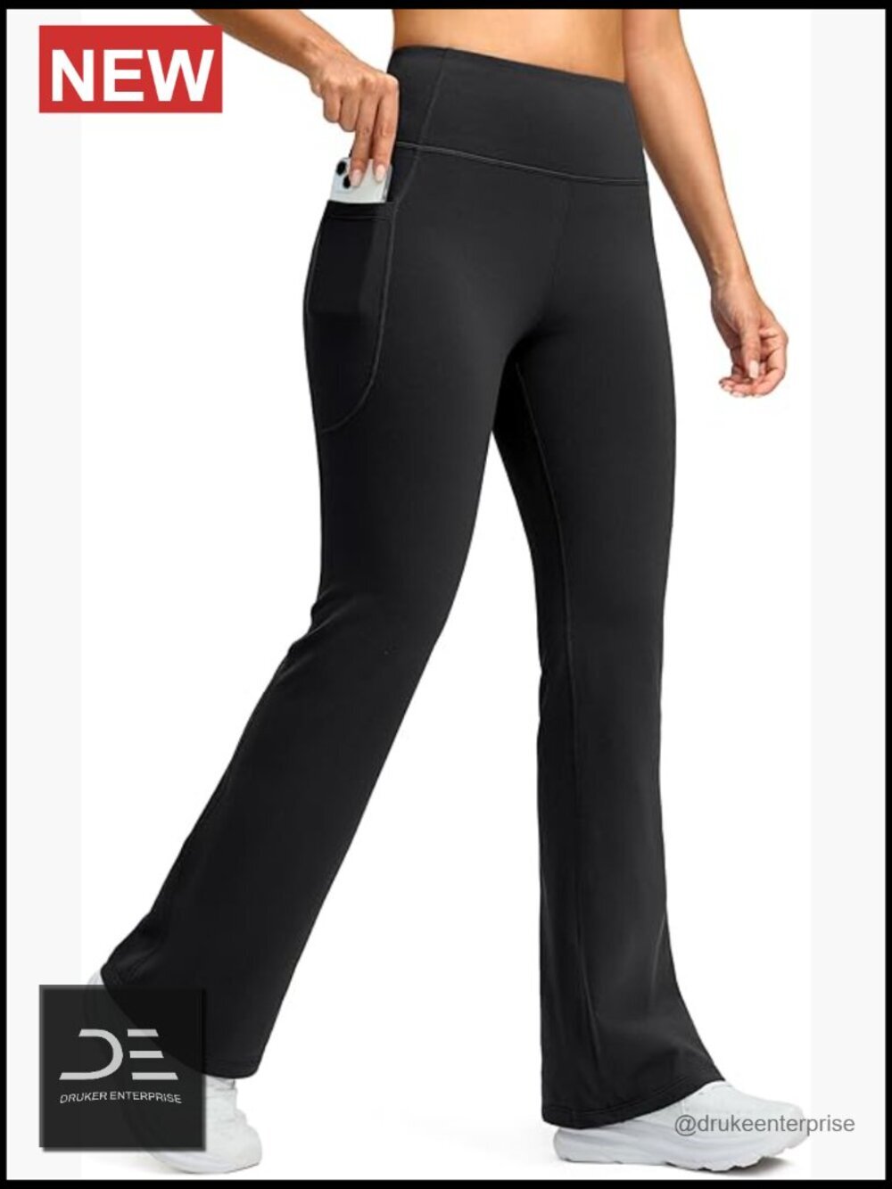Fleece Lined High Waist Flare Leggings with Pockets Thermal Winter Yoga Pants